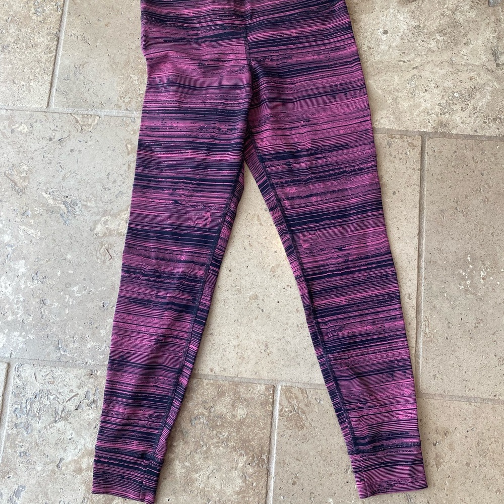 Reebok Purple and Black Striped Leggings